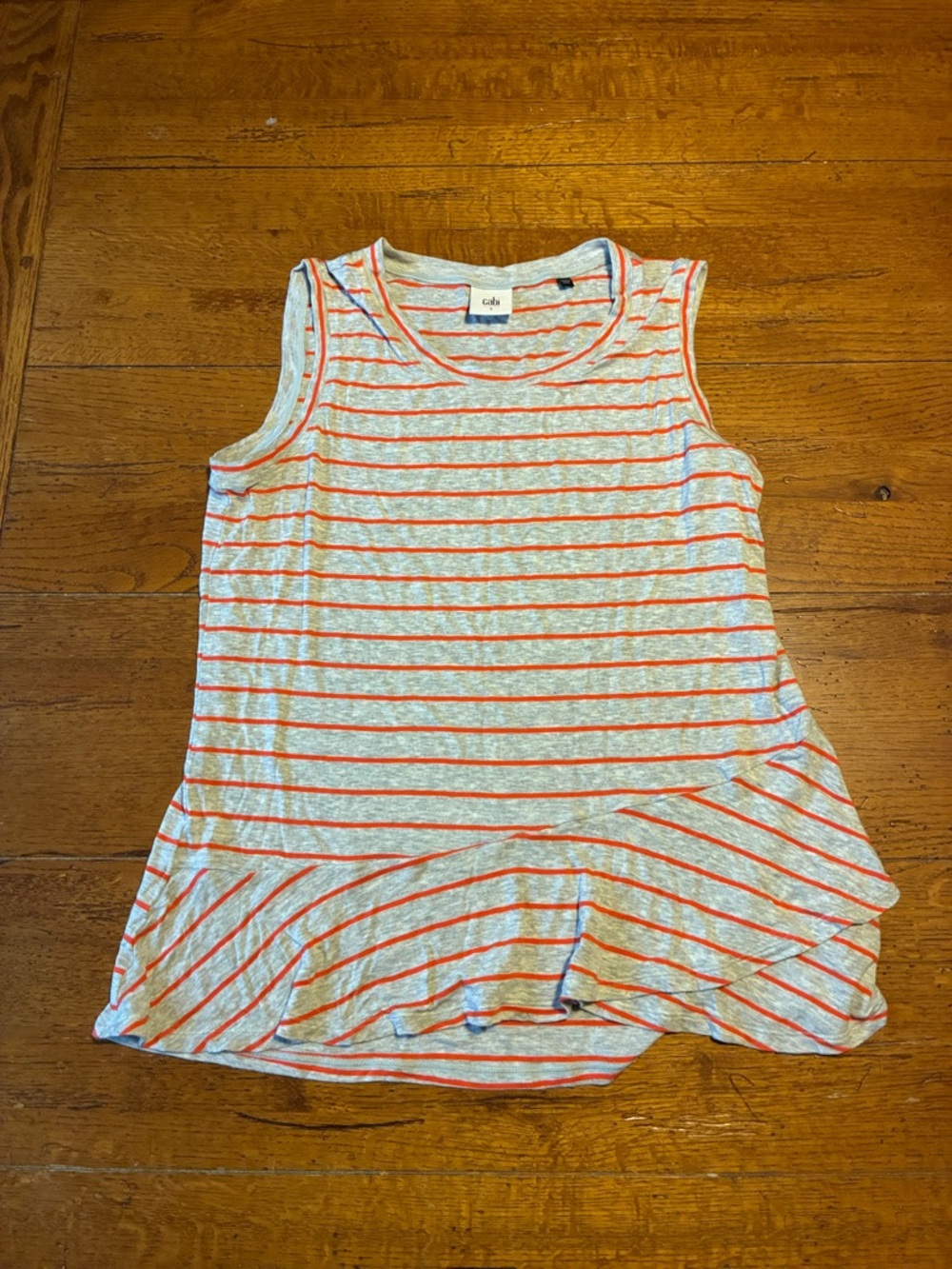 CAbi Striped Sleeveless Peplum Top - Coral and Light Gray